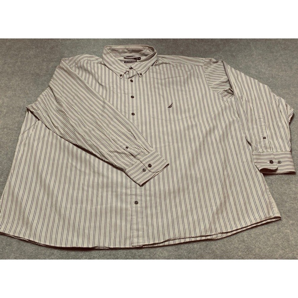 Nautica Button Down Shirt Men 3X Multi Color Striped 80s Two-Ply Cotton Long Slv